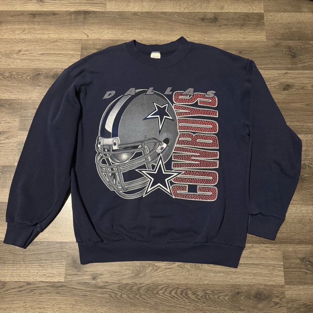 Vintage 90s Logo 7 Dallas Cowboys NFL Sweatshirt Textured Helmet Logo Unisex LG